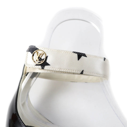 LOUIS VUITTON Sandals Main: Satin, Part: Patent leather White black Stellar Line Women 39 Used Authentic