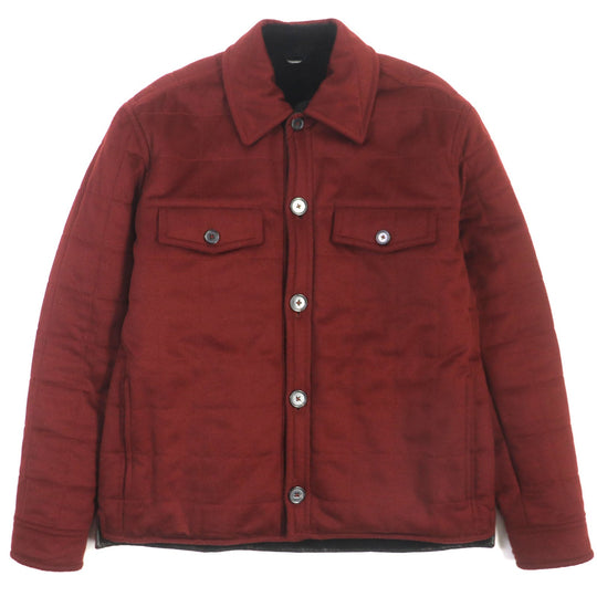 HERMES Jacket Outer: 100% cashmere, Filling: 100% polyester, Leather: cowhide, Lining: nutria, Lining: 100% cupra Bordeaux mens 50 Used Authentic