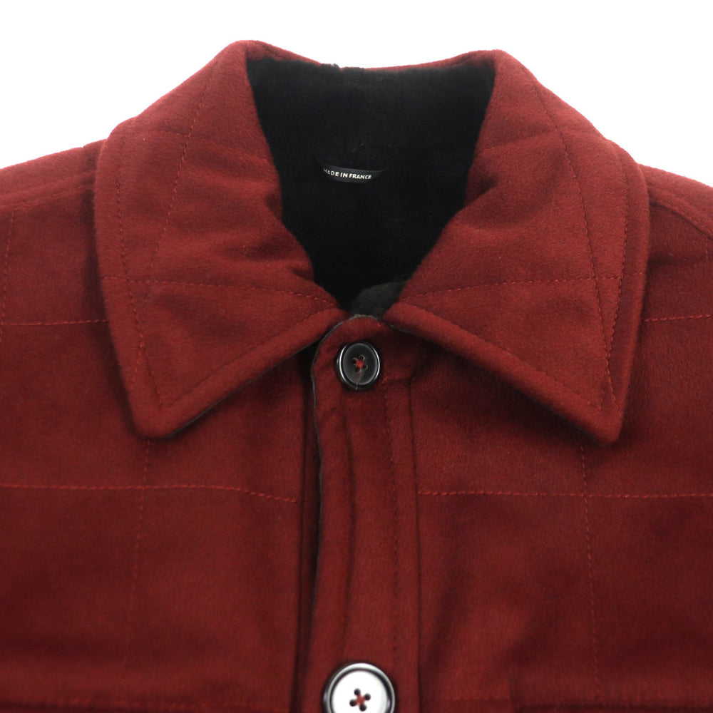 HERMES Jacket Outer: 100% cashmere, Filling: 100% polyester, Leather: cowhide, Lining: nutria, Lining: 100% cupra Bordeaux mens 50 Used Authentic