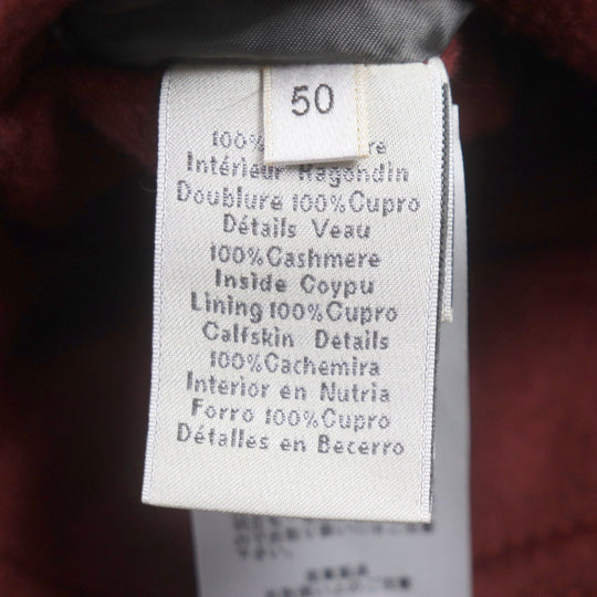 HERMES Jacket Outer: 100% cashmere, Filling: 100% polyester, Leather: cowhide, Lining: nutria, Lining: 100% cupra Bordeaux mens 50 Used Authentic
