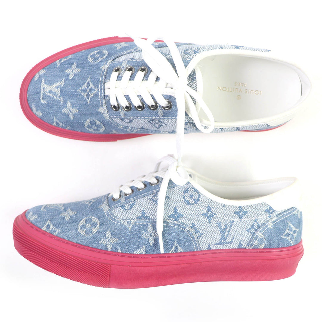 LOUIS VUITTON sneakers Main: Denim, Main: Leather Indigo blue mens 6 Used Authentic