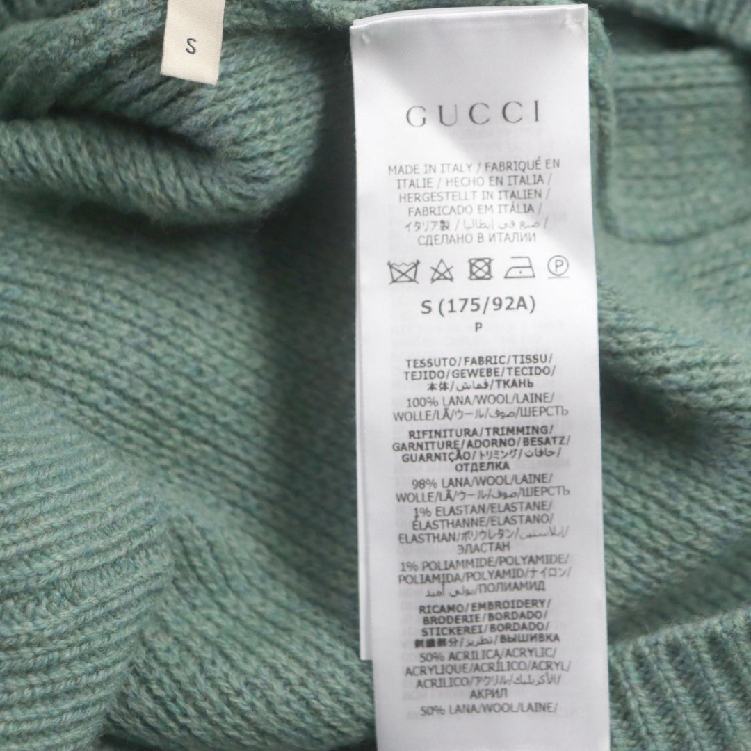 GUCCI sweater 715275 Outer: 100% wool, Part: 98% wool, Part: 1% polyurethane, Part: 1% nylon, Part: 50% acrylic green Sweater mens S Used Authentic