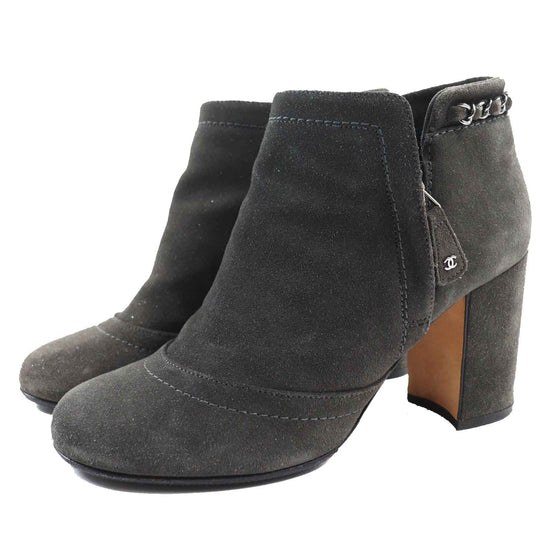 CHANEL short boots G29932 Main: Suede leather Charcoal Grey Glitter Women 37 1/2 C Used Authentic