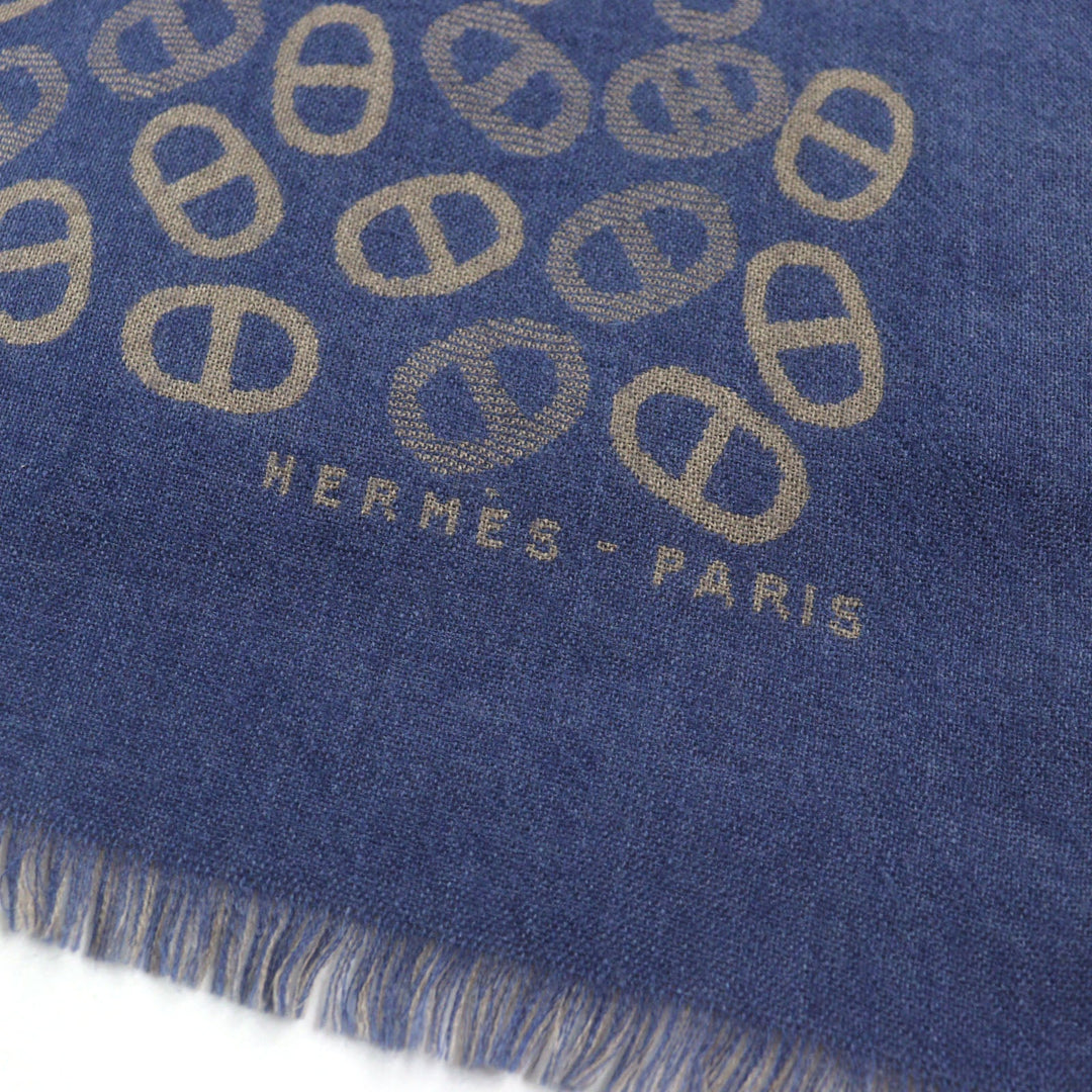 HERMES Scarf Main: 70% cashmere, Main: 30% silk Blue Light Brown mens Used Authentic