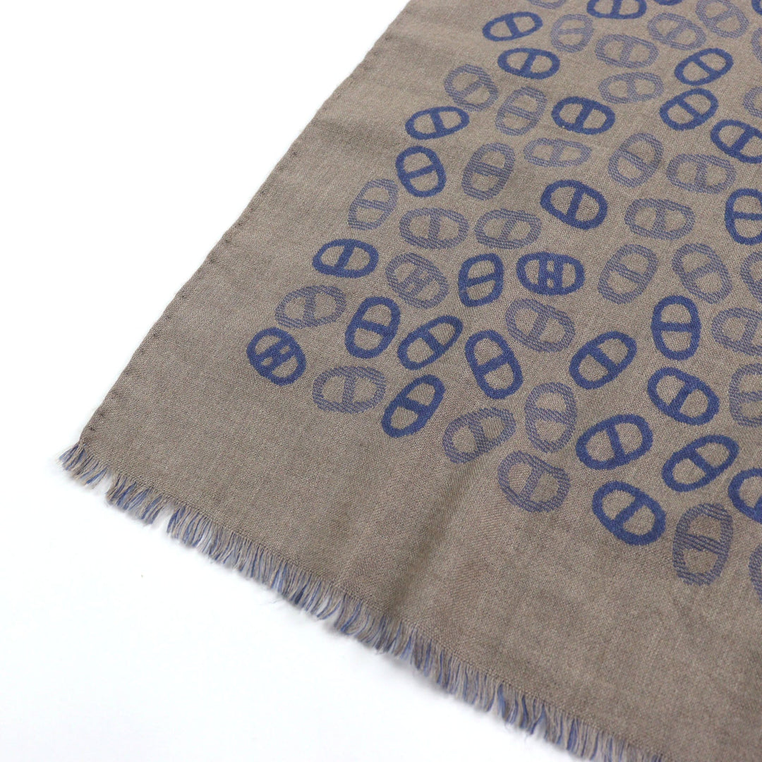 HERMES Scarf Main: 70% cashmere, Main: 30% silk Blue Light Brown mens Used Authentic