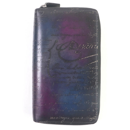 Berluti Long Wallet Purse Main: Leather Purple navy Tari mens Used Authentic