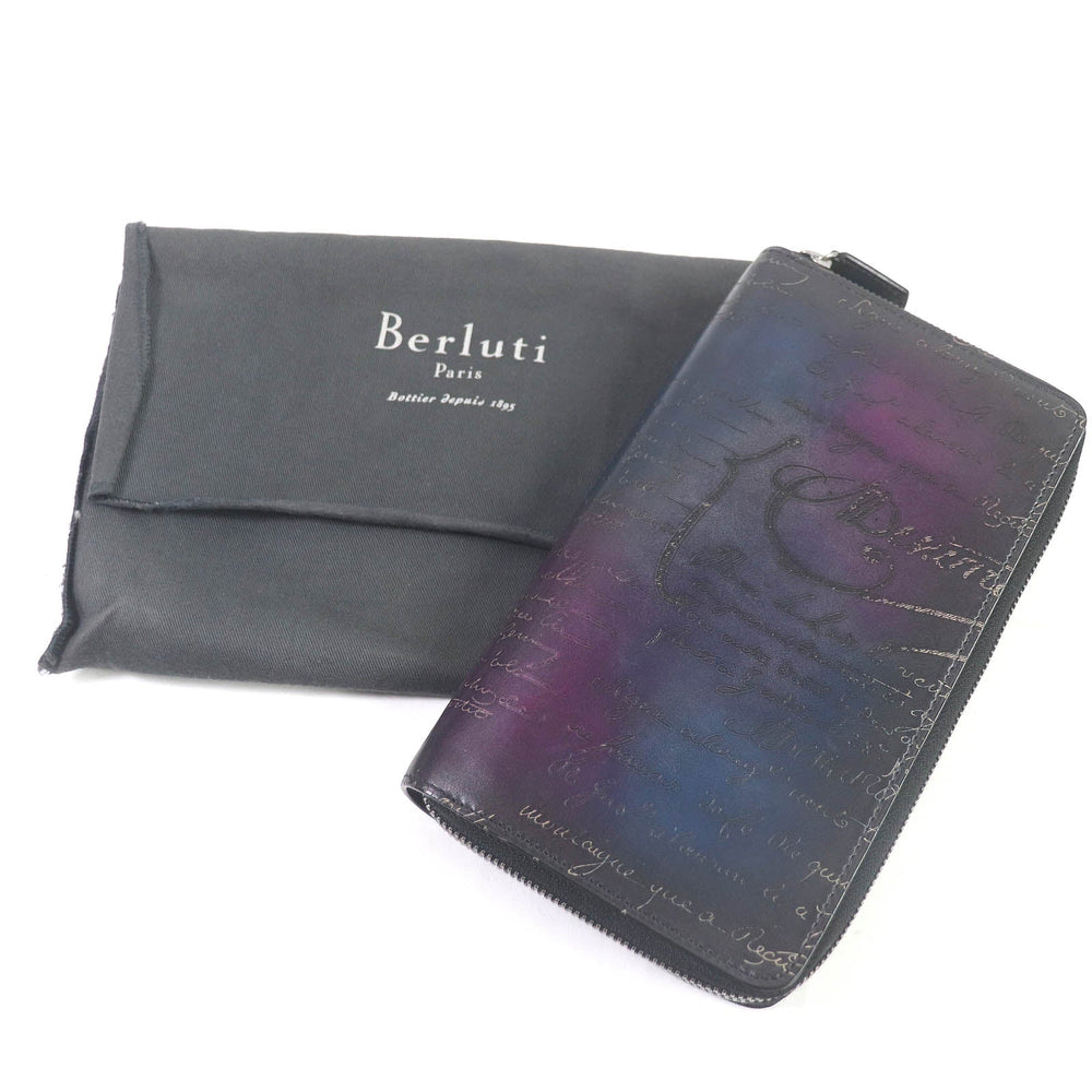 Berluti Long Wallet Purse Main: Leather Purple navy Tari mens Used Authentic