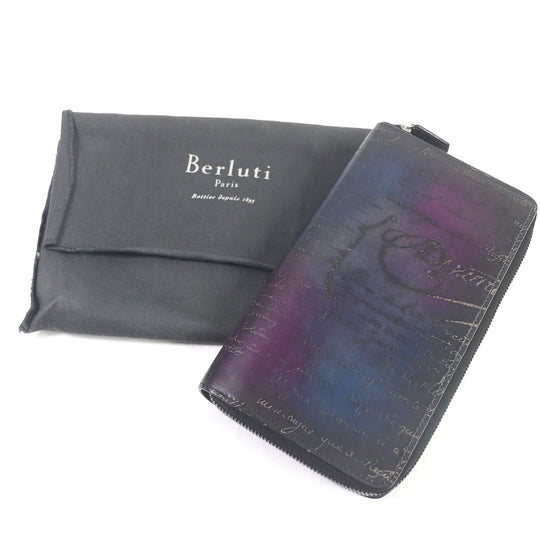 Berluti Long Wallet Purse Main: Leather Purple navy Tari mens Used Authentic