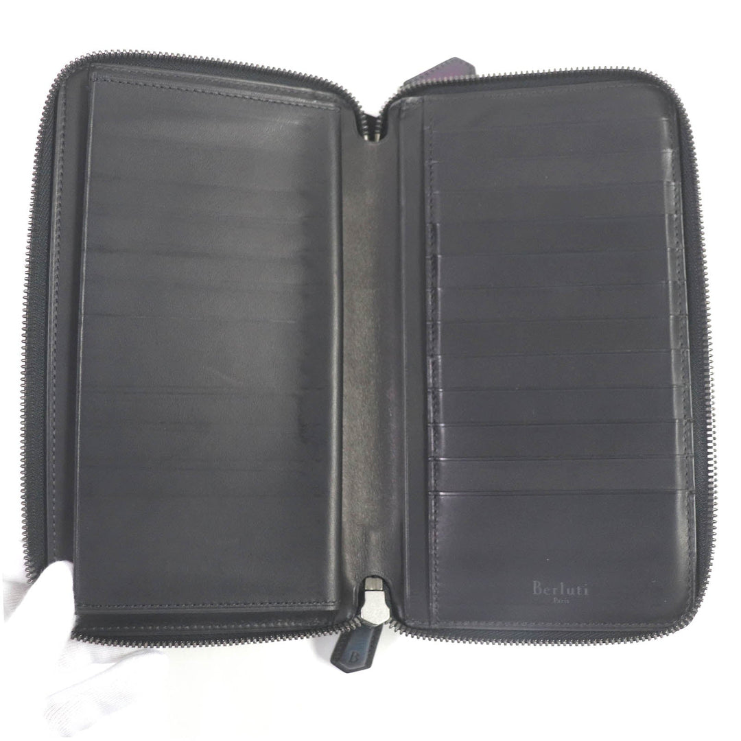 Berluti Long Wallet Purse Main: Leather Purple navy Tari mens Used Authentic