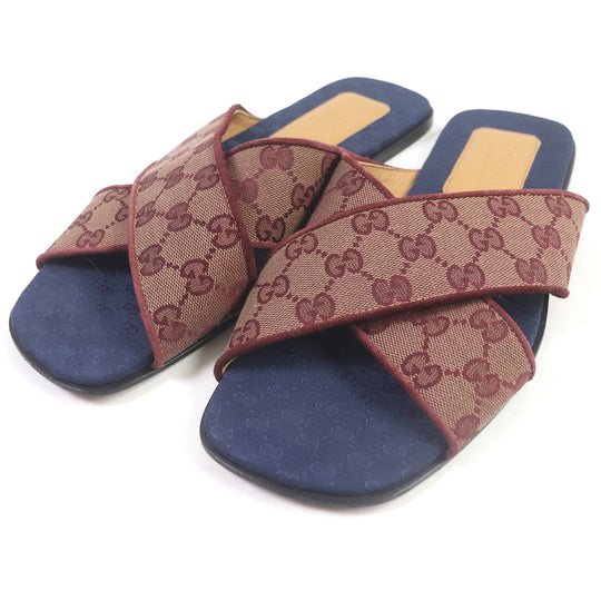 GUCCI Sandals 574863 Part: GG canvas, Part: Leather Brown type mens 9 Used Authentic