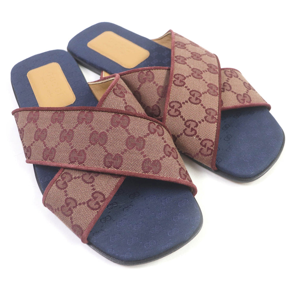GUCCI Sandals 574863 Part: GG canvas, Part: Leather Brown type mens 9 Used Authentic