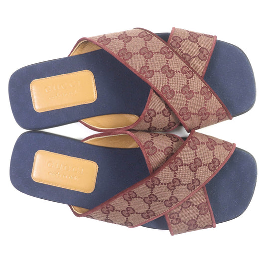 GUCCI Sandals 574863 Part: GG canvas, Part: Leather Brown type mens 9 Used Authentic