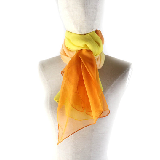 HERMES Stall Main: 100% silk Yellow orange Women Used Authentic