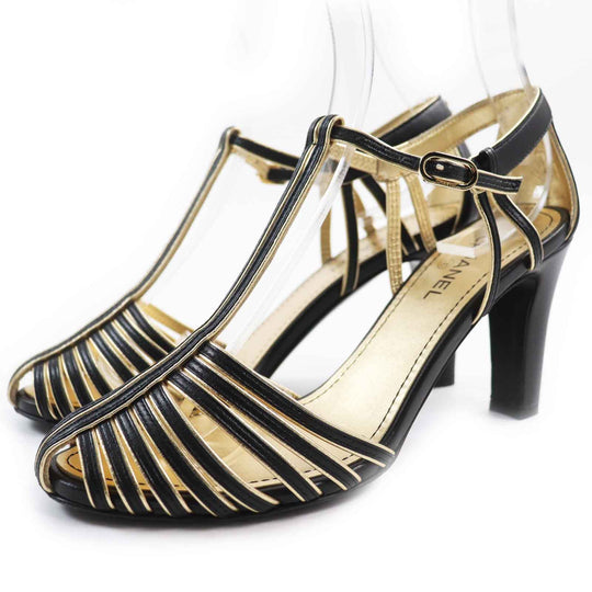 CHANEL pumps G37381 Main: Leather Black gold Women 36 Used Authentic