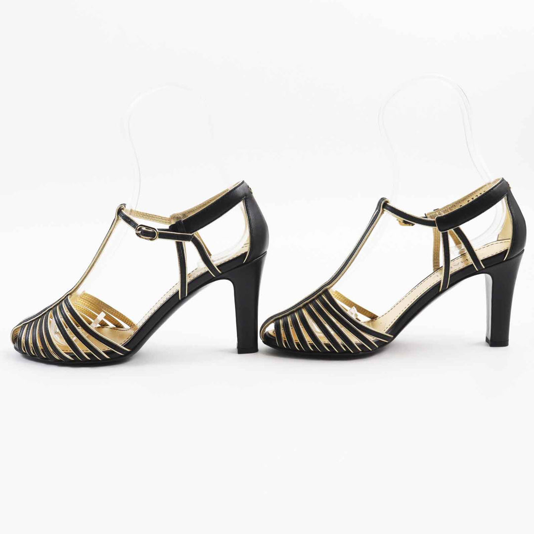 CHANEL pumps G37381 Main: Leather Black gold Women 36 Used Authentic