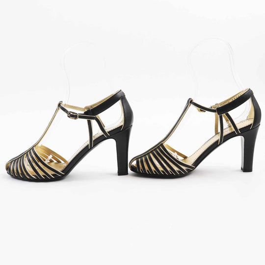 CHANEL pumps G37381 Main: Leather Black gold Women 36 Used Authentic
