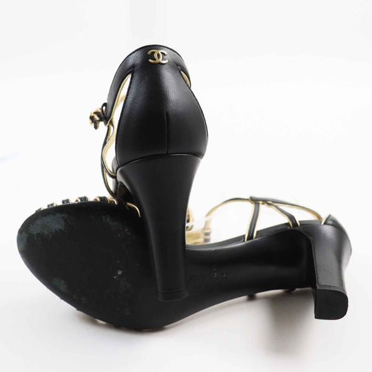 CHANEL pumps G37381 Main: Leather Black gold Women 36 Used Authentic
