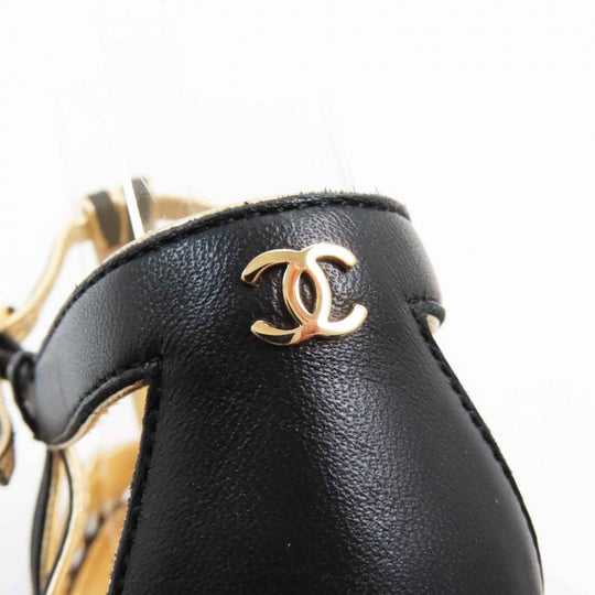 CHANEL pumps G37381 Main: Leather Black gold Women 36 Used Authentic