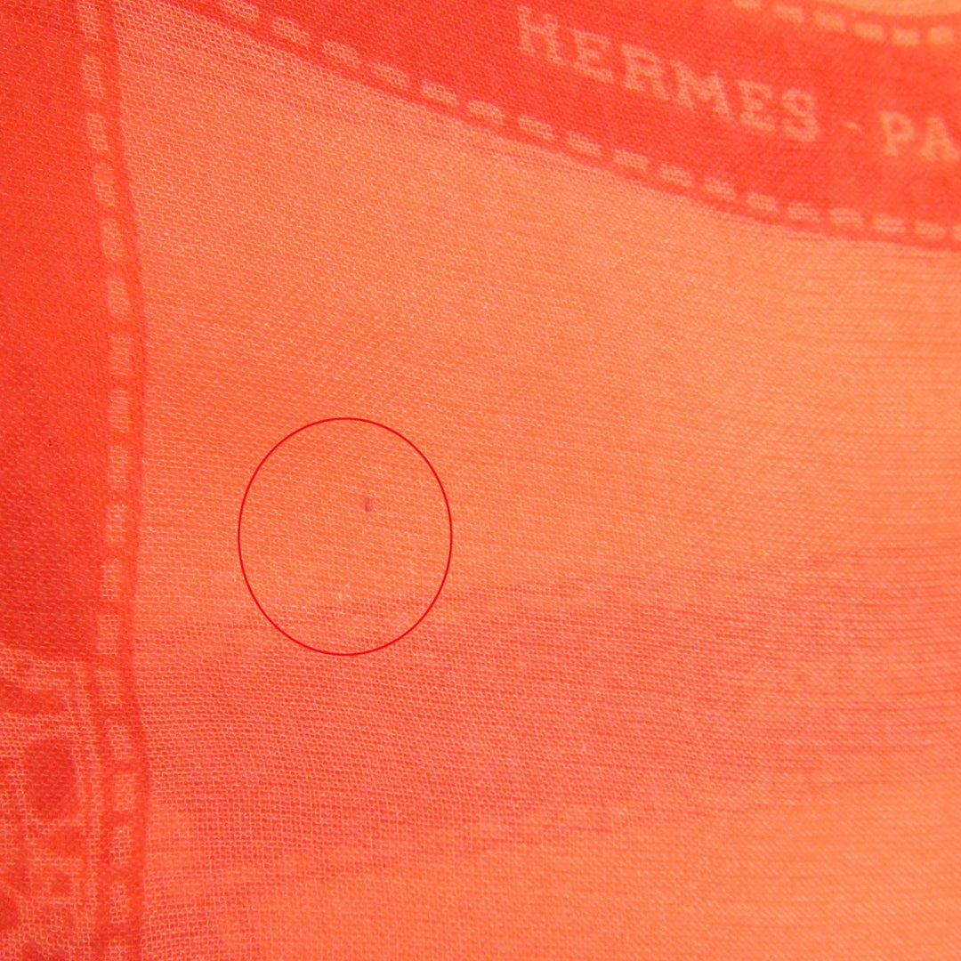 HERMES shawl Main: 100% silk Orange Women Used Authentic