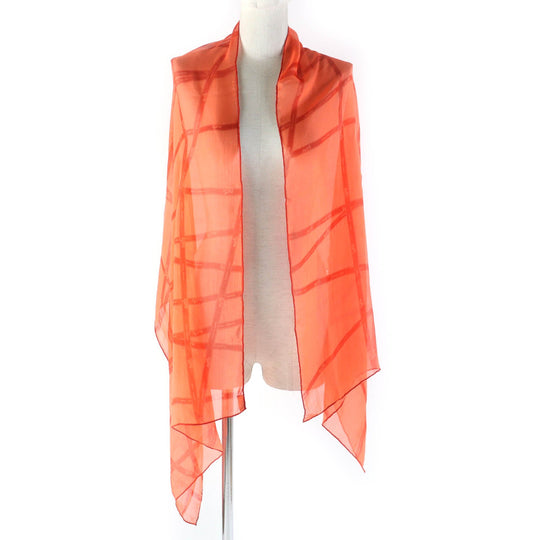 HERMES shawl Main: 100% silk Orange Women Used Authentic