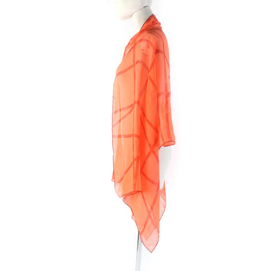 HERMES shawl Main: 100% silk Orange Women Used Authentic