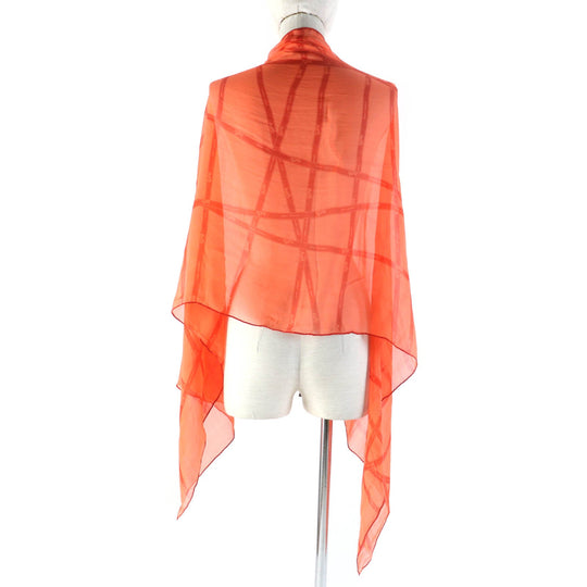 HERMES shawl Main: 100% silk Orange Women Used Authentic