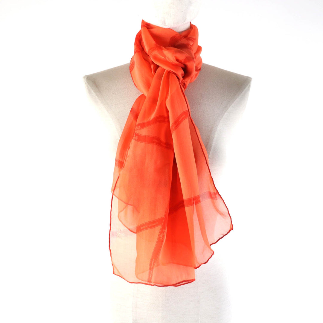 HERMES shawl Main: 100% silk Orange Women Used Authentic