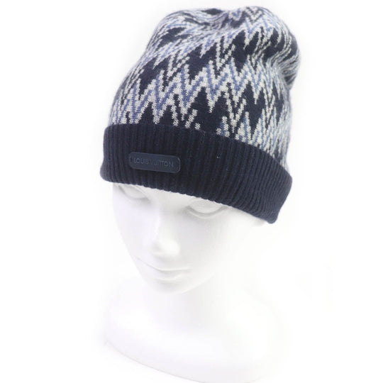 LOUIS VUITTON Knit cap M70542 Main: 100% cashmere, part: leather Navy mens Used Authentic