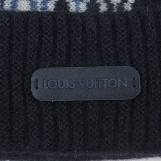 LOUIS VUITTON Knit cap M70542 Main: 100% cashmere, part: leather Navy mens Used Authentic