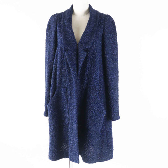 CHANEL coat P53864 Outer material: 35% nylon, Outer material: 34% polyester, Outer material: 31% cotton, Lining: 100% silk Blue navy Women 36 Used Authentic