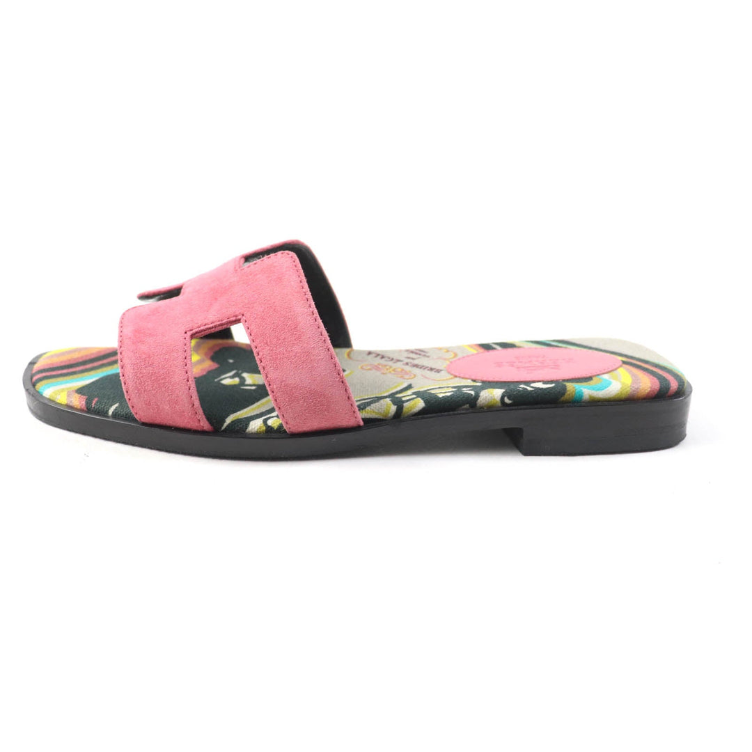 HERMES Sandals Main: Suede leather pink Oran Women 36 Used Authentic