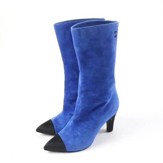 CHANEL short boots G33119 Main: suede leather, part: satin blue-black GABRIEIIE COCO Women 35 Used Authentic