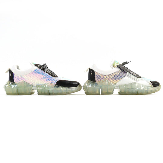 JIMMY CHOO sneakers Part: Leather Aurora Color Brown White diamond mens 44 Used Authentic