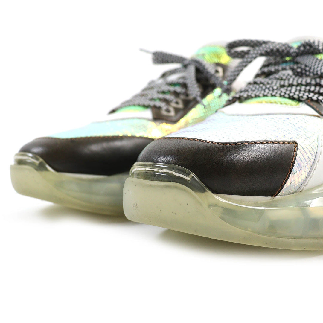 JIMMY CHOO sneakers Part: Leather Aurora Color Brown White diamond mens 44 Used Authentic
