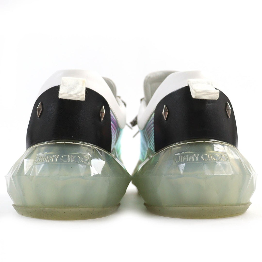 JIMMY CHOO sneakers Part: Leather Aurora Color Brown White diamond mens 44 Used Authentic