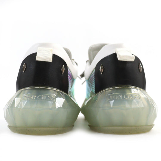 JIMMY CHOO sneakers Part: Leather Aurora Color Brown White diamond mens 44 Used Authentic