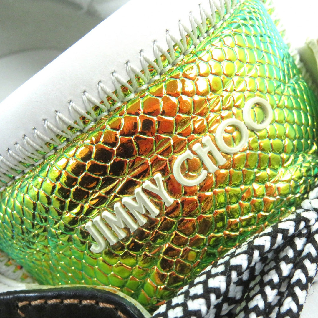 JIMMY CHOO sneakers Part: Leather Aurora Color Brown White diamond mens 44 Used Authentic