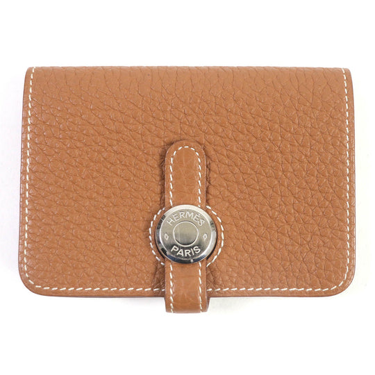 HERMES Card Case Main: Togo gold Dogon mens Used Authentic