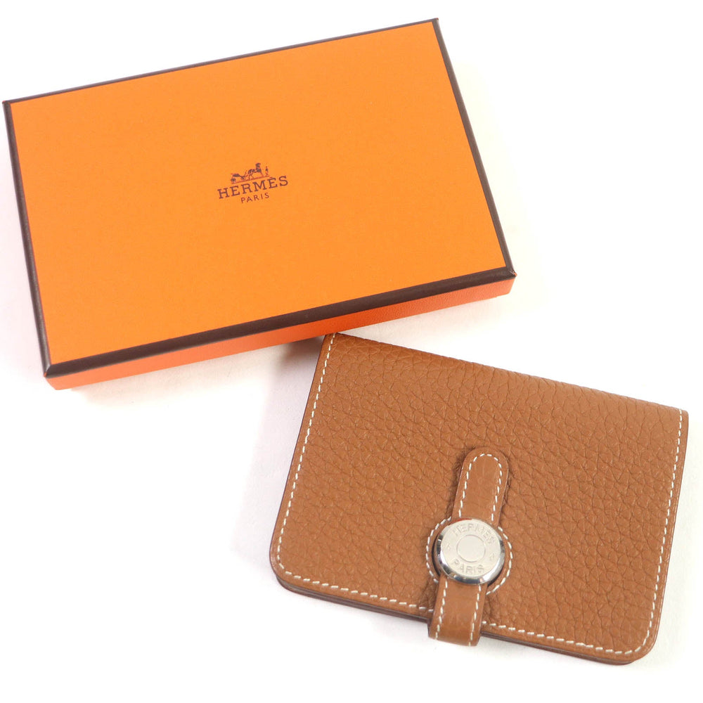 HERMES Card Case Main: Togo gold Dogon mens Used Authentic