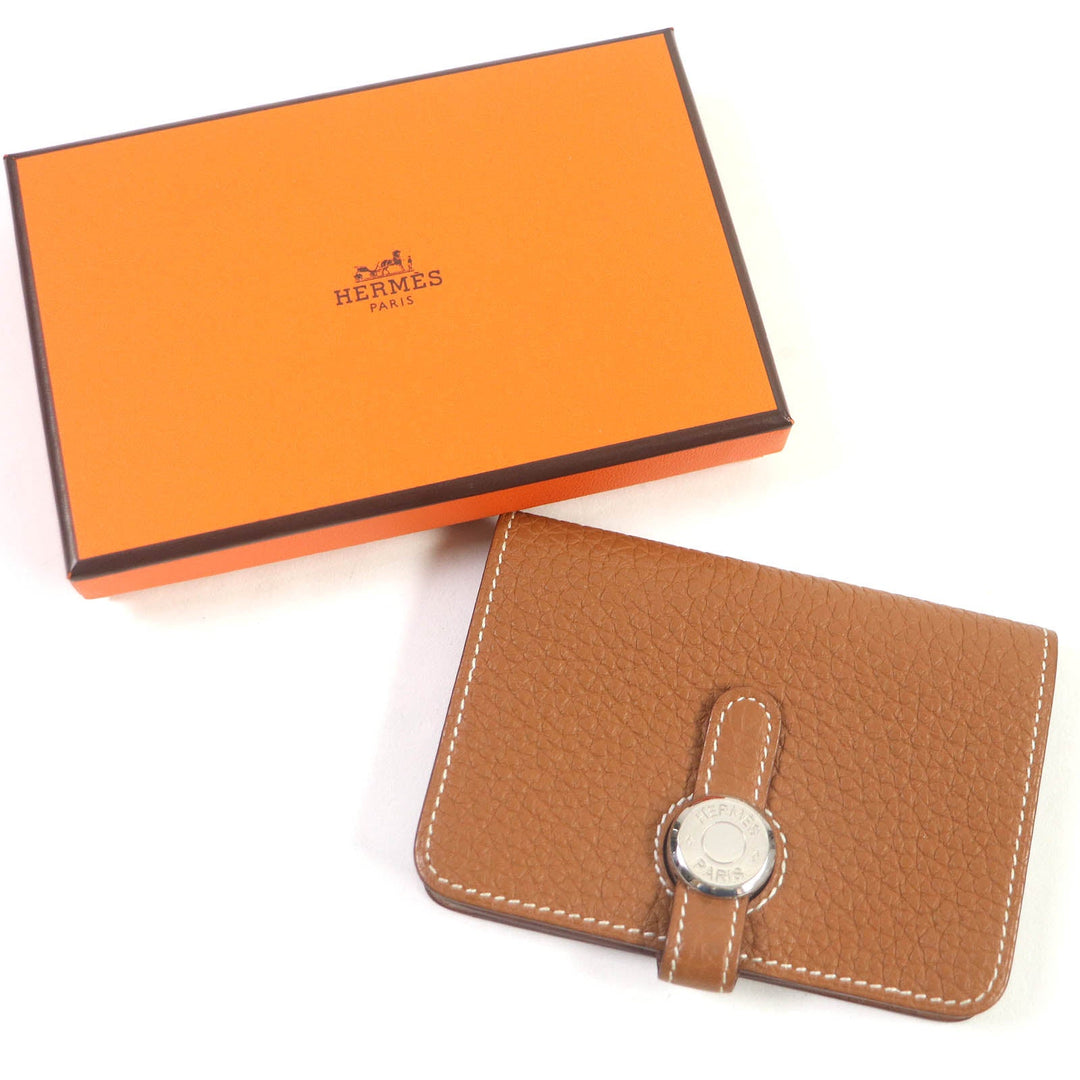 HERMES Card Case Main: Togo gold Dogon mens Used Authentic