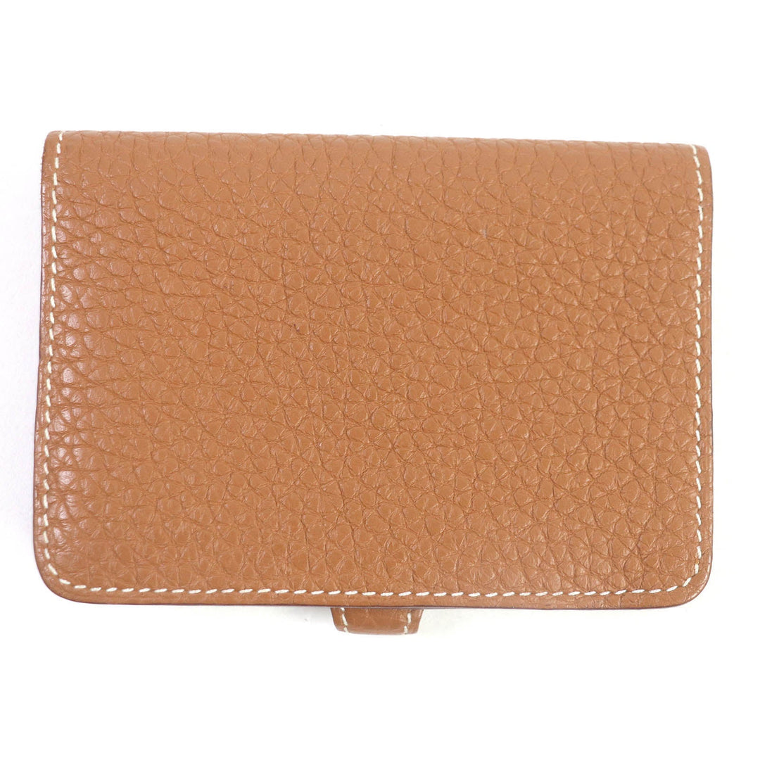 HERMES Card Case Main: Togo gold Dogon mens Used Authentic