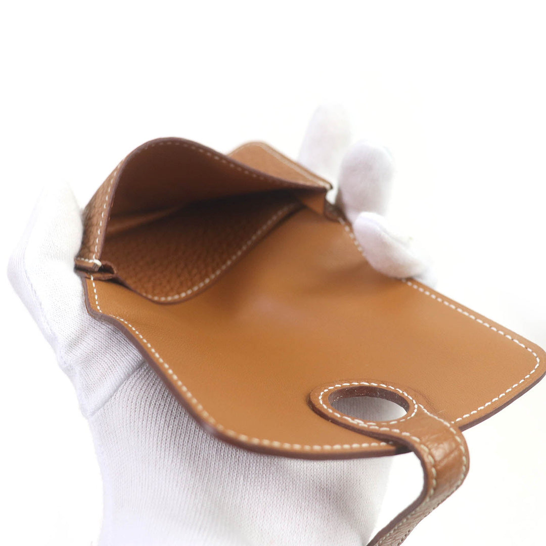 HERMES Card Case Main: Togo gold Dogon mens Used Authentic