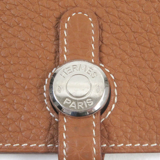 HERMES Card Case Main: Togo gold Dogon mens Used Authentic