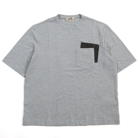 HERMES Short sleeve T-shirt Main: 85% cotton, Main: 15% cashmere, Part: Lamb leather gray mens M Used Authentic