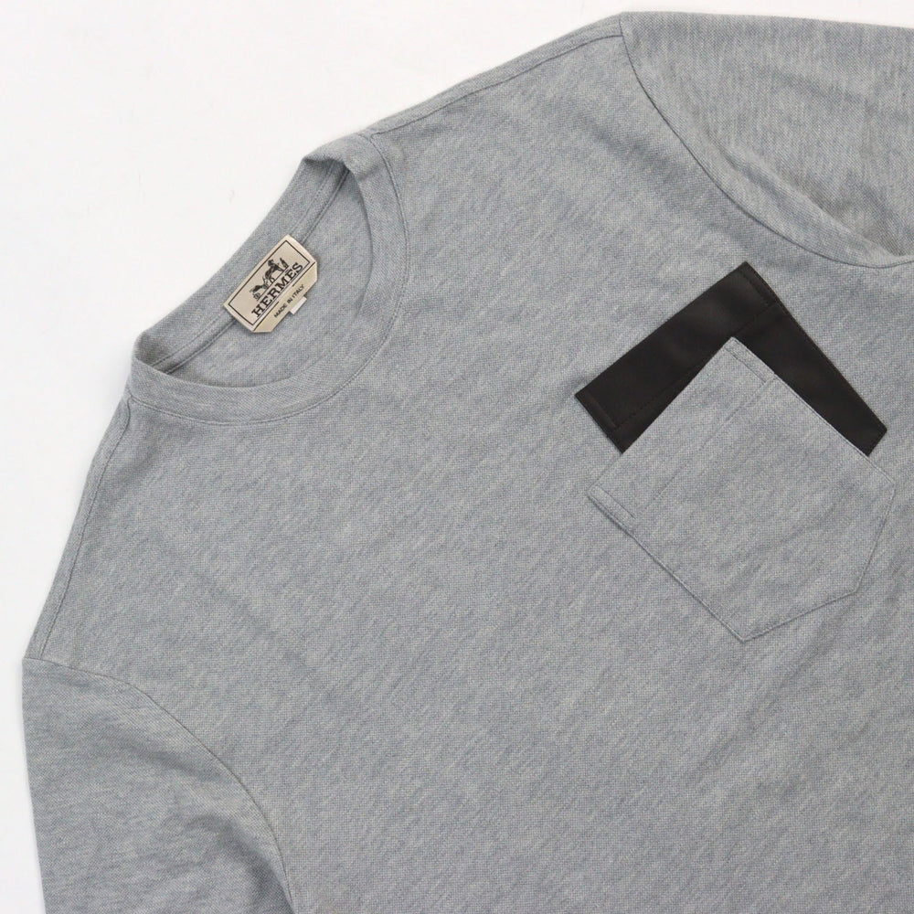 HERMES Short sleeve T-shirt Main: 85% cotton, Main: 15% cashmere, Part: Lamb leather gray mens M Used Authentic