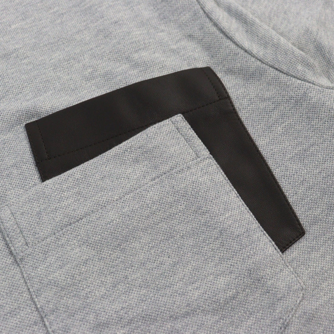 HERMES Short sleeve T-shirt Main: 85% cotton, Main: 15% cashmere, Part: Lamb leather gray mens M Used Authentic