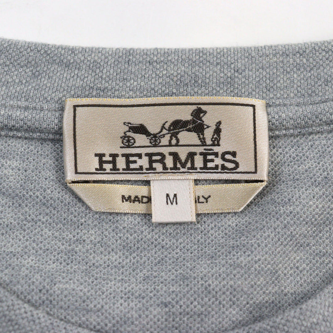 HERMES Short sleeve T-shirt Main: 85% cotton, Main: 15% cashmere, Part: Lamb leather gray mens M Used Authentic
