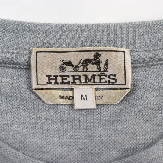 HERMES Short sleeve T-shirt Main: 85% cotton, Main: 15% cashmere, Part: Lamb leather gray mens M Used Authentic