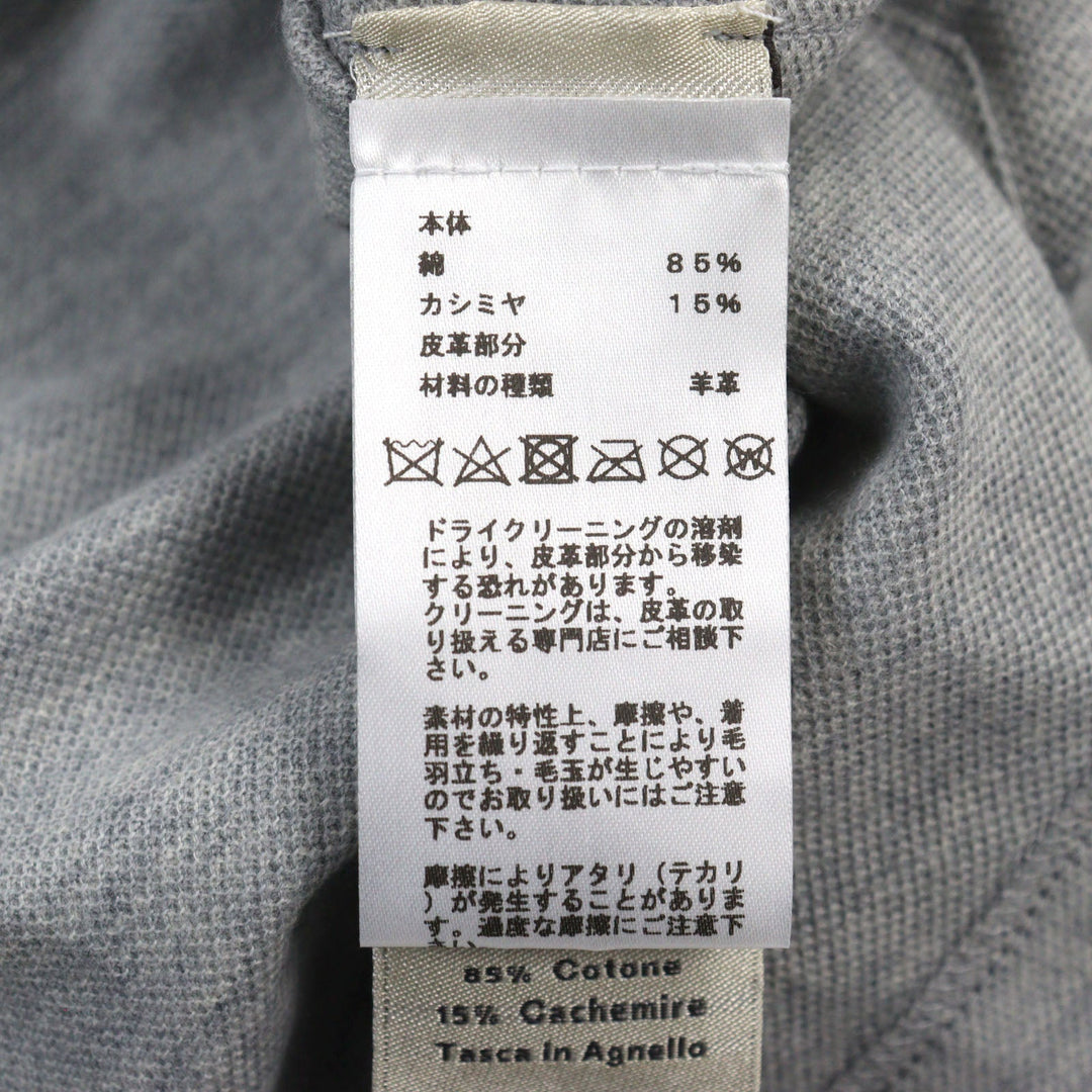 HERMES Short sleeve T-shirt Main: 85% cotton, Main: 15% cashmere, Part: Lamb leather gray mens M Used Authentic