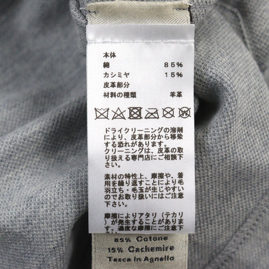 HERMES Short sleeve T-shirt Main: 85% cotton, Main: 15% cashmere, Part: Lamb leather gray mens M Used Authentic